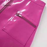 Kurzer Mini-Rock Y2K Glanz Kunstleder High Waist Reißverschluss