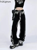 Kontrastfarbene High Waist Jeans für FrauenY2K Wide Leg Hosen