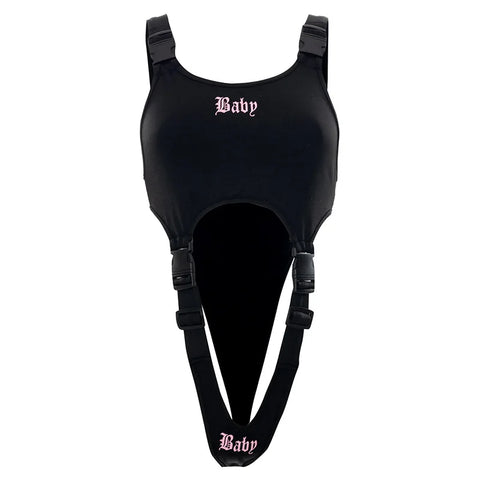 Trendiger Gothic Bodysuit mit Straps & "Baby" Print