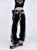 Kontrastfarbene High Waist Jeans für FrauenY2K Wide Leg Hosen
