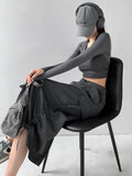Y2k Cargo Grey Long Skirt