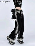 Kontrastfarbene High Waist Jeans für FrauenY2K Wide Leg Hosen
