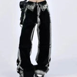 Kontrastfarbene High Waist Jeans für FrauenY2K Wide Leg Hosen