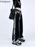 Kontrastfarbene High Waist Jeans für FrauenY2K Wide Leg Hosen