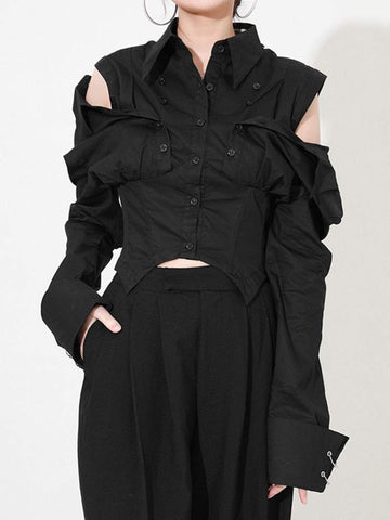Hemd e-girl schwarz geschnitten original langarm