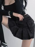 Gothic Jeansrock Damen Hohe Taille Plisseetasche