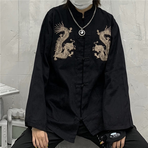 Shirt e-girl Schnitt chinesischen Stil mit Drachen drucken