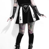 Gothic-Faltenrock für Frauen mit Vintage-Kreuzdruck