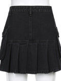 Gothic Jeansrock Damen Hohe Taille Plisseetasche