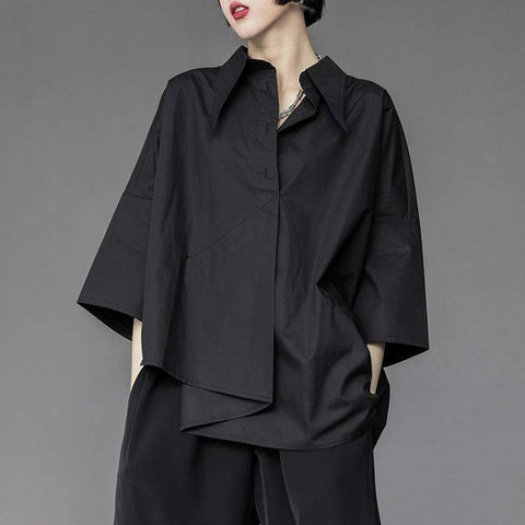 Asymmetrisch geschnittene Grunge-Bluse im koreanischen Stil Schwarz