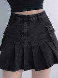 Gothic Jeansrock Damen Hohe Taille Plisseetasche