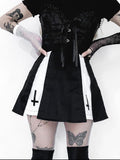 Gothic-Faltenrock für Frauen mit Vintage-Kreuzdruck