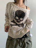 Goth Hohlstrickpullover mit Totenkopfaufdruck