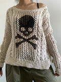 Goth Hohlstrickpullover mit Totenkopfaufdruck