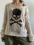 Goth Hohlstrickpullover mit Totenkopfaufdruck