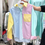 Farbenfrohes Gestreiftes Hemd im Koreanische-Stil