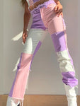 Patchwork lila und rosa Jeans-Stil Soft-Girl