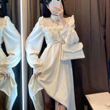 Weißes Retro Viktorianisches Lolita Gothic Kleid mit Spitze