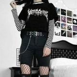 Gothic T-Shirt mit Netzärmeln und edgy Accessoire