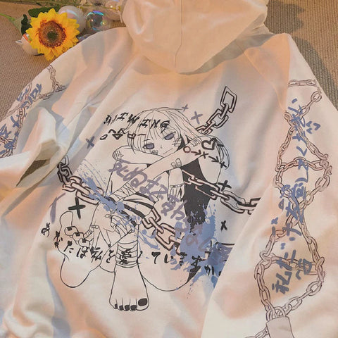 Anime Hoodie - Gothic E-Girl Streetwear mit Reißverschluss