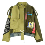 Y2K Denimjacke Jacke für Damen Lockere Lange mit tatement-Patches