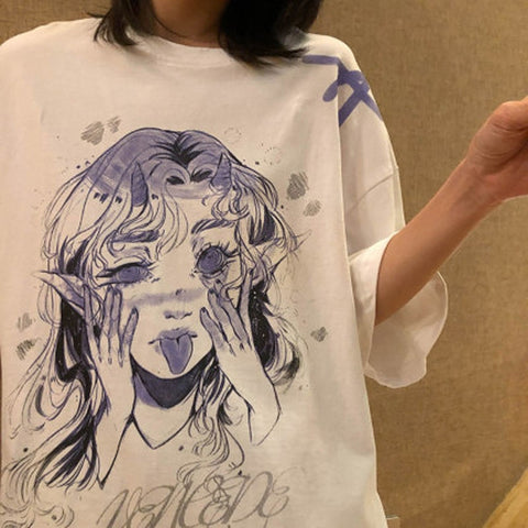 Gothic bedrucktes Manga-Feen-T-Shirt