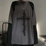 Damen Grunge Langarmshirt mit Kreuz-Print