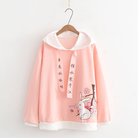 Rose Sweatstyle Streetwear Japanisches Hasenmuster bedruckt