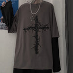 Damen Grunge Langarmshirt mit Kreuz-Print