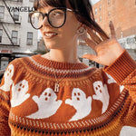 Orange gothic Strickpullover Druck Geist