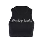 Kurzes E-Girl Crop Top bedruckt mit Glitzersteinen Baby Bad