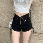 E-Girl Stil Taillenhoch geschnittene Shorts mit Reißverschluss