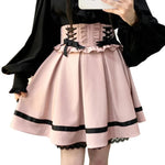 Gothic Lolita Rock mit Spitze und Schnürung in Rosa