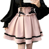 Gothic Lolita Rock mit Spitze und Schnürung in Rosa