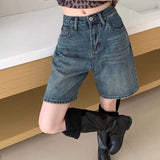 Koreanische Baggy-Jeansshorts in Blau Trendy Oberschenkellang