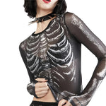 Gothic Langarmshirt mit Skelettmuster für Damen