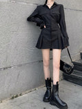 Schwarzes Hemdkleid Damen elegant Vintage Langarm