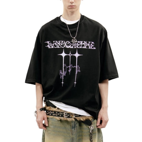 Oversized Gothic T-Shirt mit Grafikprint Koreanischer Style