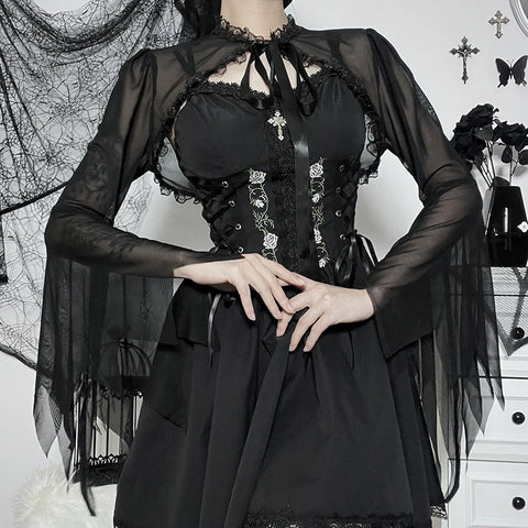 Gothic Kurzjacke mit Spitze und asymmetrischen Ärmel