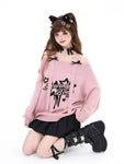 Süßer off-Shoulder Lolita Gothic Pullover in Rosa mit einzigartigem Moti