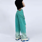 Vintage Gebrochene Y2K Baggy Jeans Frauen grün