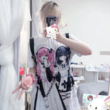 Oversize-Damen-T-Shirt im E-Girl-Stil mit Anime-Print