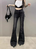 Gothic Flared Jeans mit Schleifen und Raw Edge Saum