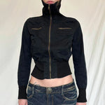 Schwarze gothi Zip-Up Jacke für Herbst/Winter Cropped Turtleneck