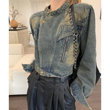 Grunge Denim Jacke für Frauen Lose cropped Outwear