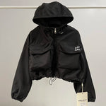 Oversized gorpcore Cargo Kapuzenjacke in Schwarz