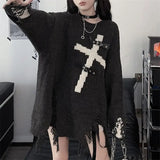 Gothic Oversize Pullover mit KreuzmotivJapanischer Stil