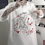 Anime-Inspired Gothic T-Shirt mit Ärmeldruck in Weiß