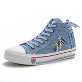 Denim-Sneaker emo patchwork hellblau stil emo