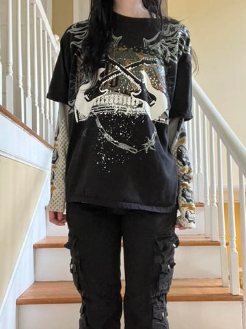 Gothic Oversize-Shirt mit Grafikdruck im Y2K-Stil